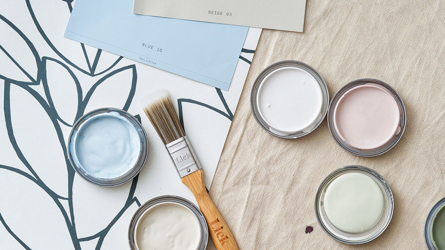 Lick x CALM Mindful 01 colouring-in wallpaper and paint palette moodboard