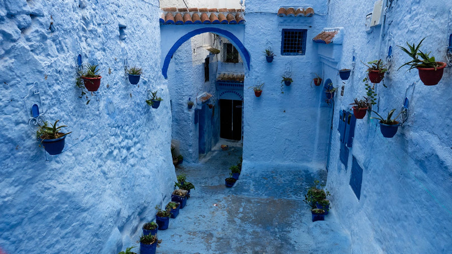 Village streets painted in blue 