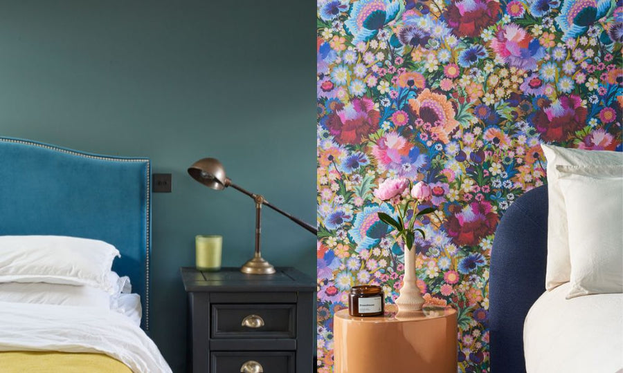 Two bedrooms decorated in Lick wallpaper and paint
